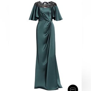 Amsale Bead-Embroidered Satin Gown